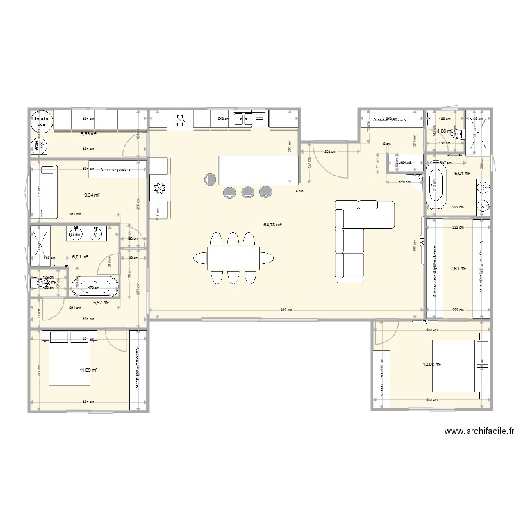 LUIGI chambre 2. Plan de 11 pièces et 132 m2