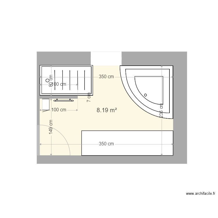 SDB Merville. Plan de 1 pièce et 8 m2