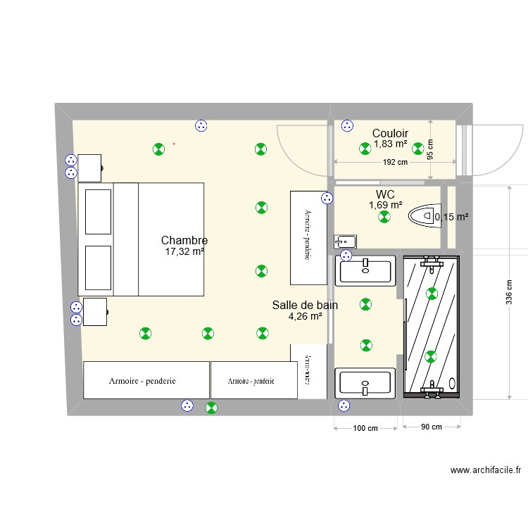 CHAMBRE. Plan de 5 pièces et 25 m2