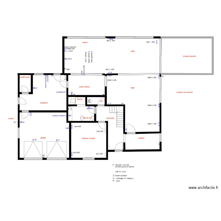 plan rez prises electricité. Plan de 0 pièce et 0 m2