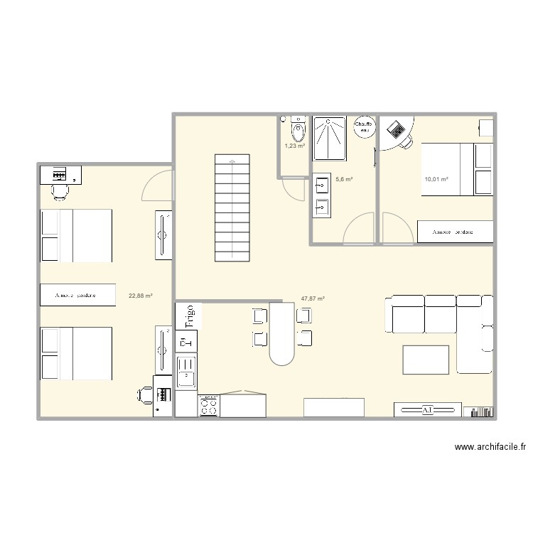 Projet AY KW. Plan de 5 pièces et 88 m2