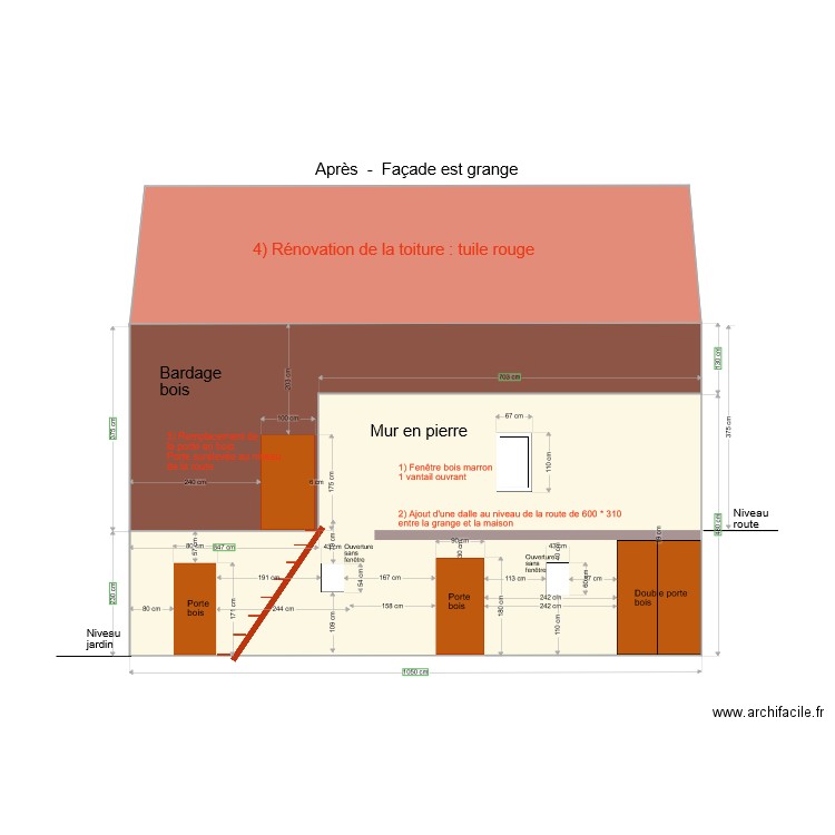 Plan grange facade est après. Plan de 0 pièce et 0 m2