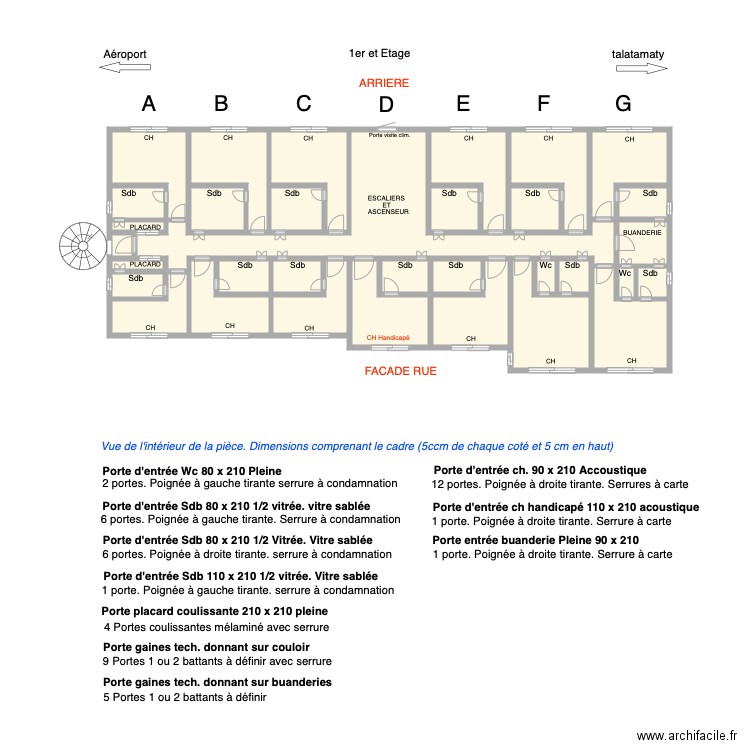 Portes int Chambres 1er ET. Plan de 0 pièce et 0 m2