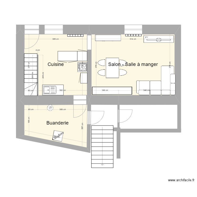 Coraline PAUL - Rez - Meublé. Plan de 3 pièces et 43 m2