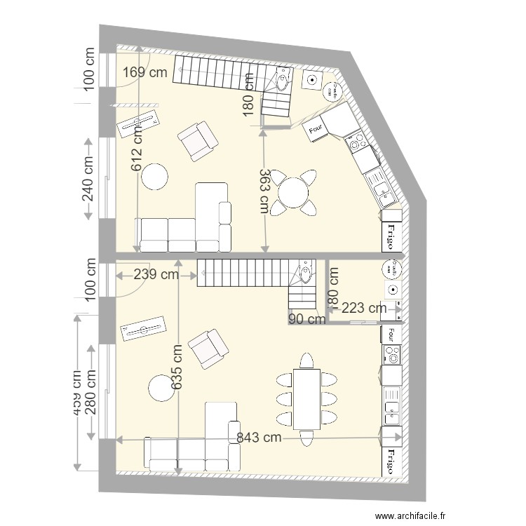 Plan remise  rez de jardin 1 V3. Plan de 2 pièces et 107 m2