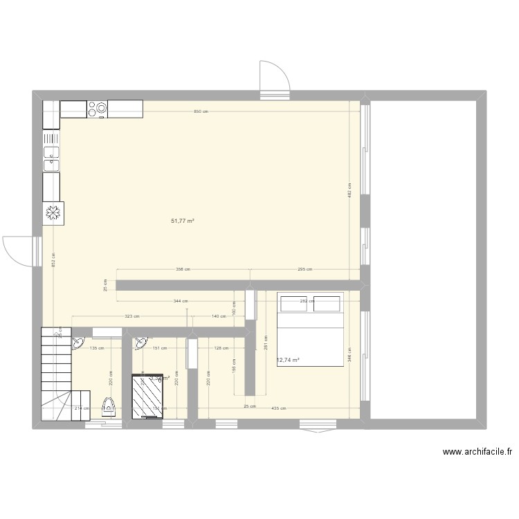 plan maison bad. Plan de 3 pièces et 68 m2