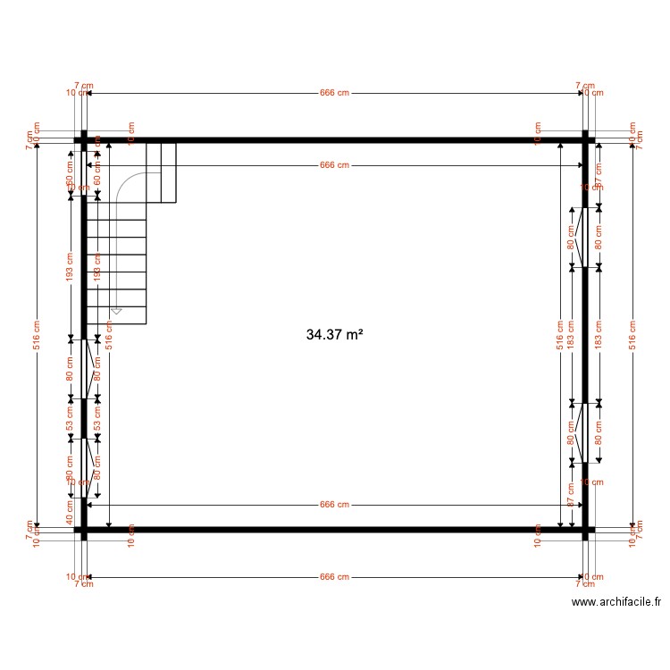 Etage Chalet 34 M  2. Plan de 0 pièce et 0 m2