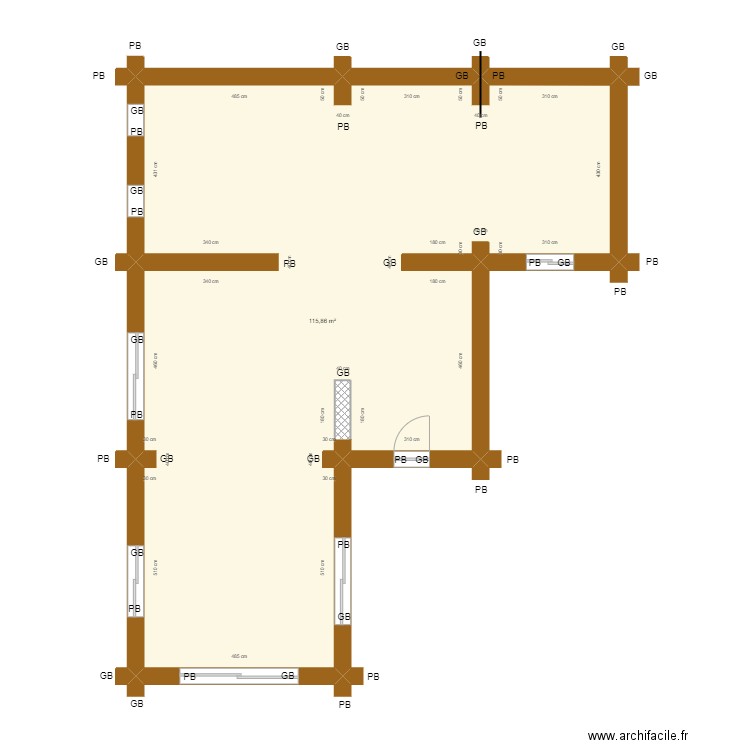Plan GB - PB - T2. Plan de 1 pièce et 116 m2