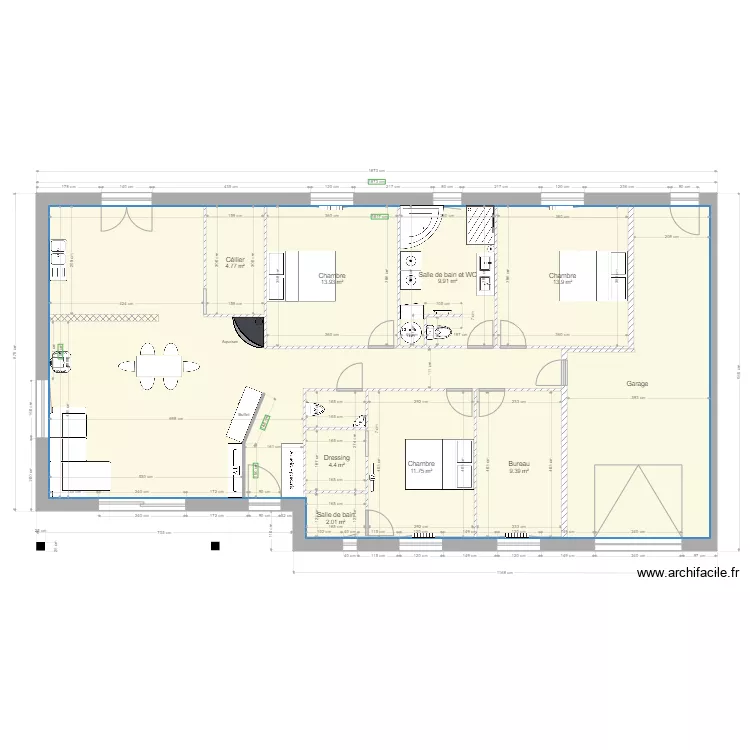 plan maison m&eacute;nili&egrave;re 2 avec meubles  prototype. Plan de 
