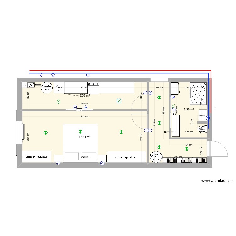 buanderie 3. Plan de 4 pièces et 38 m2