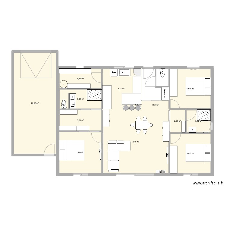 Maison Berat. Plan de 13 pièces et 117 m2
