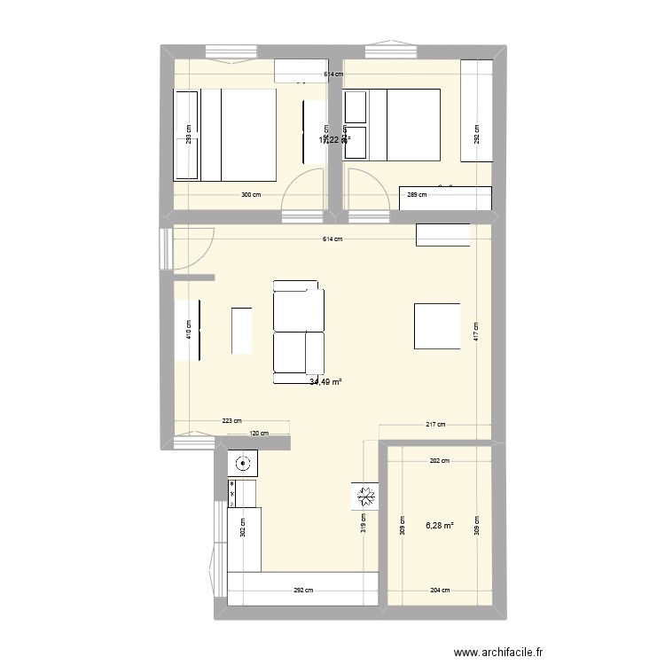 nouvel appart. Plan de 3 pièces et 58 m2