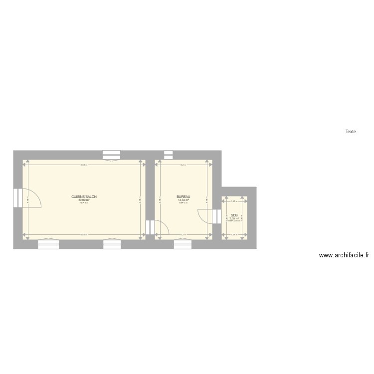 DE COURCEL. Plan de 3 pièces et 49 m2