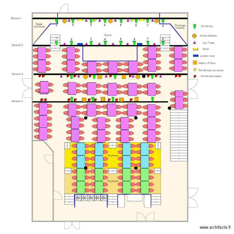 salle paradisio structure scène. Plan de 0 pièce et 0 m2