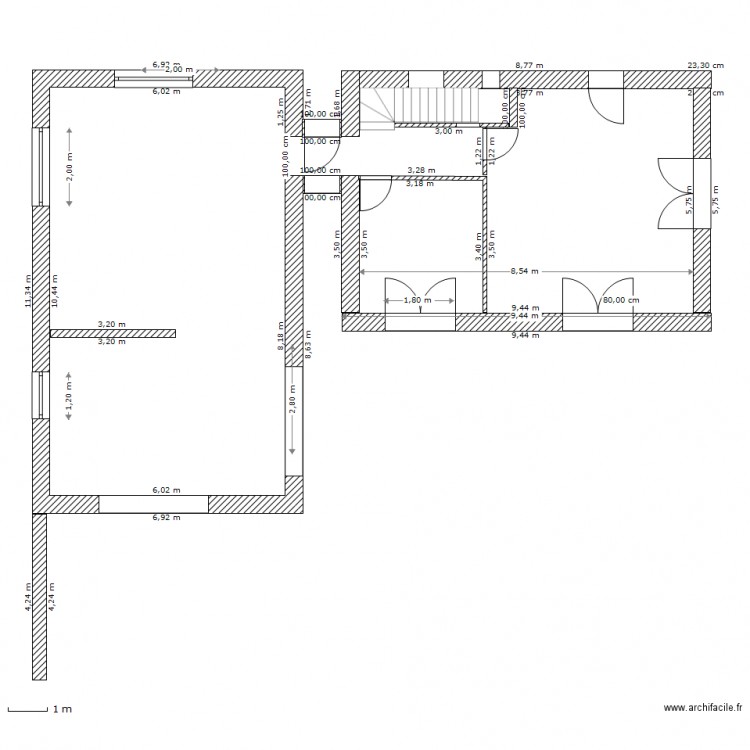 rez chaussée complet agrandi. Plan de 0 pièce et 0 m2