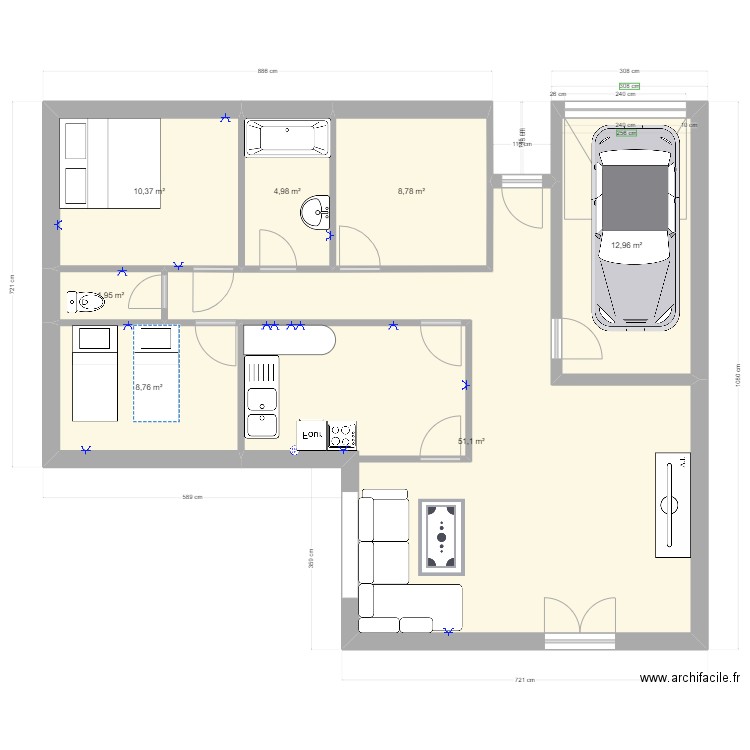 l;lk. Plan de 7 pièces et 99 m2