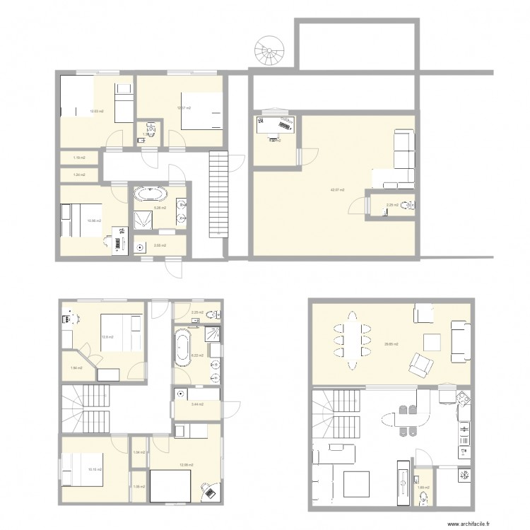 plan rdc + etage. Plan de 22 pièces et 179 m2