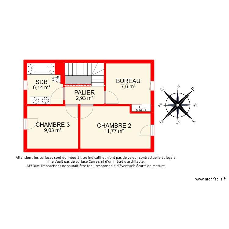 BI9801 ETAGE 2. Plan de 7 pièces et 41 m2