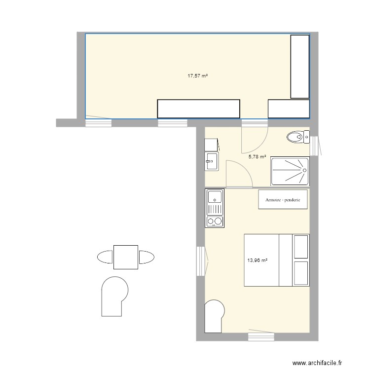 FACADE SUD VERSION 1. Plan de 3 pièces et 37 m2