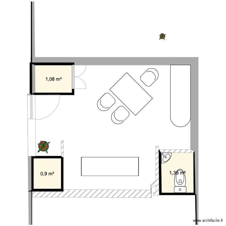 cabinet après modifications. Plan de 3 pièces et 3 m2