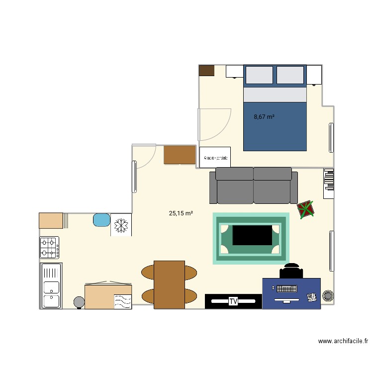 Clément appartement. Plan de 2 pièces et 34 m2