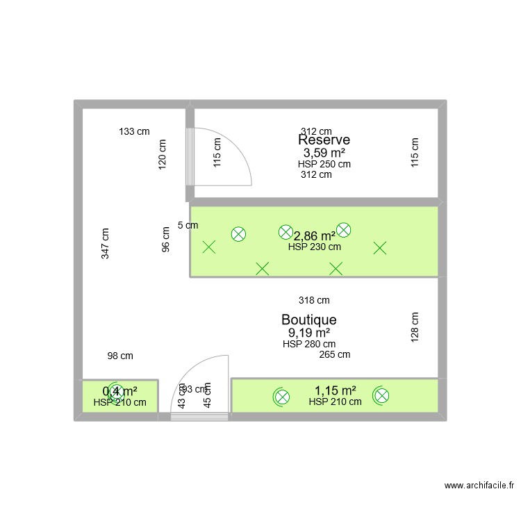 eclairage. Plan de 5 pièces et 17 m2