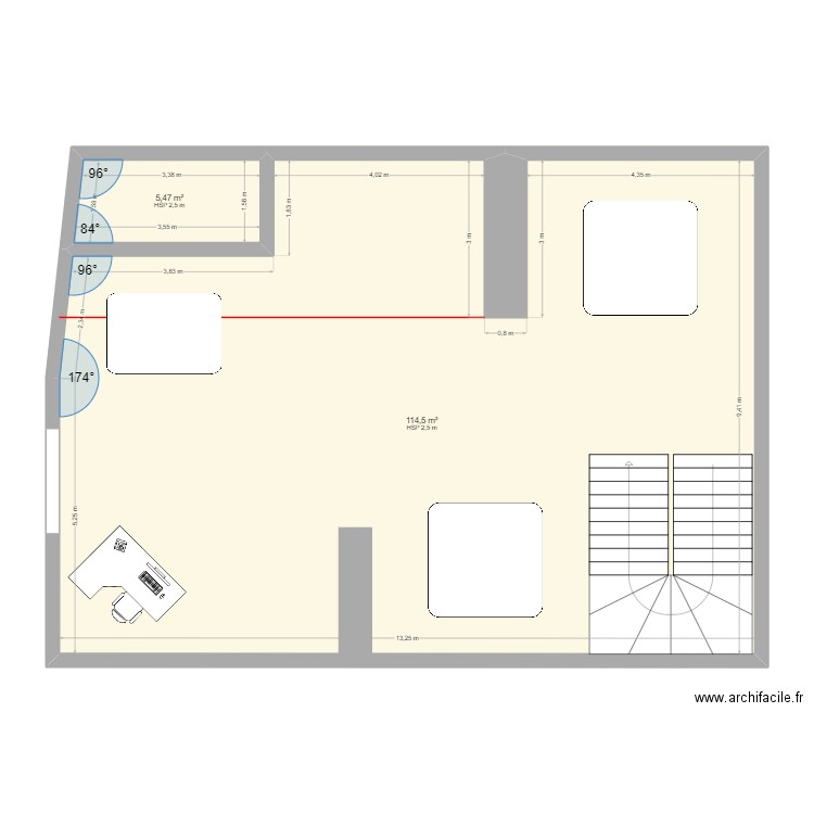 showroom. Plan de 2 pièces et 120 m2