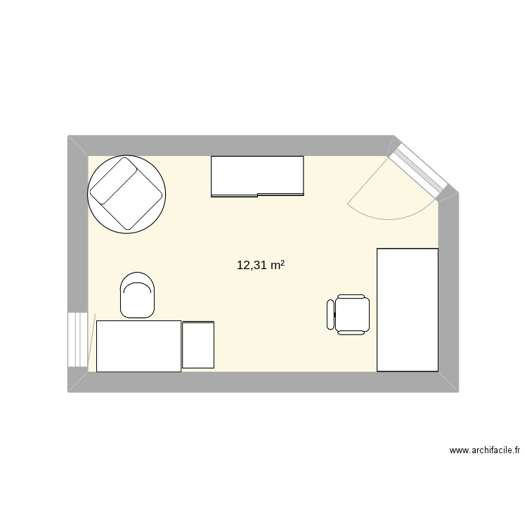 Bureau. Plan de 1 pièce et 12 m2