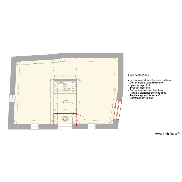 Malaucene R3 démolition. Plan de 4 pièces et 58 m2