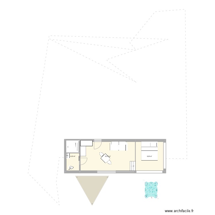 Roulotte 2022 août . Plan de 3 pièces et 32 m2