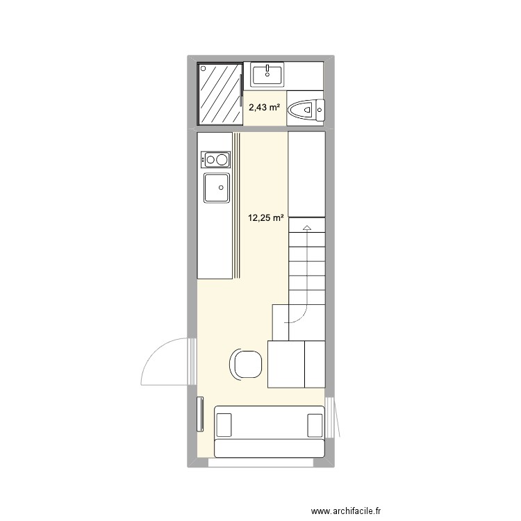 Tiny House. Plan de 2 pièces et 15 m2