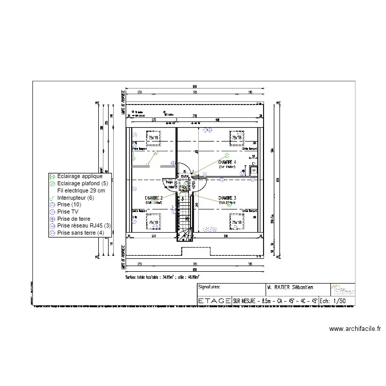 RATIER PLAN ELEC ETAGE. Plan de 0 pièce et 0 m2