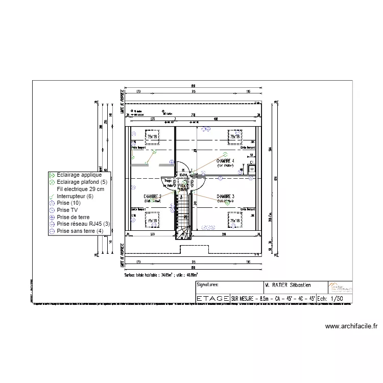RATIER PLAN ELEC ETAGE. Plan de 