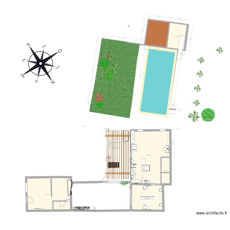 Réhabilitation piscine. Plan de 44 pièces et 682 m2