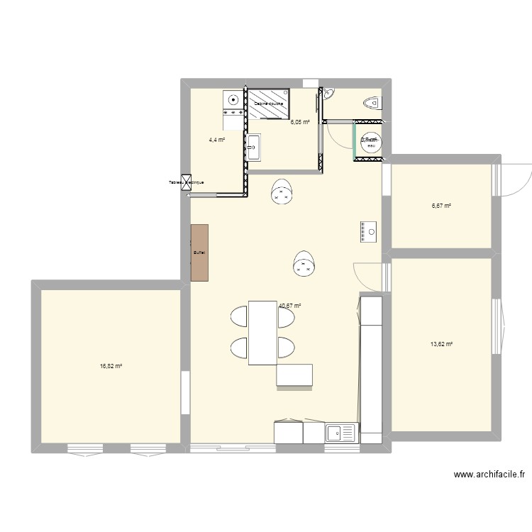 cui salon tc. Plan de 7 pièces et 89 m2