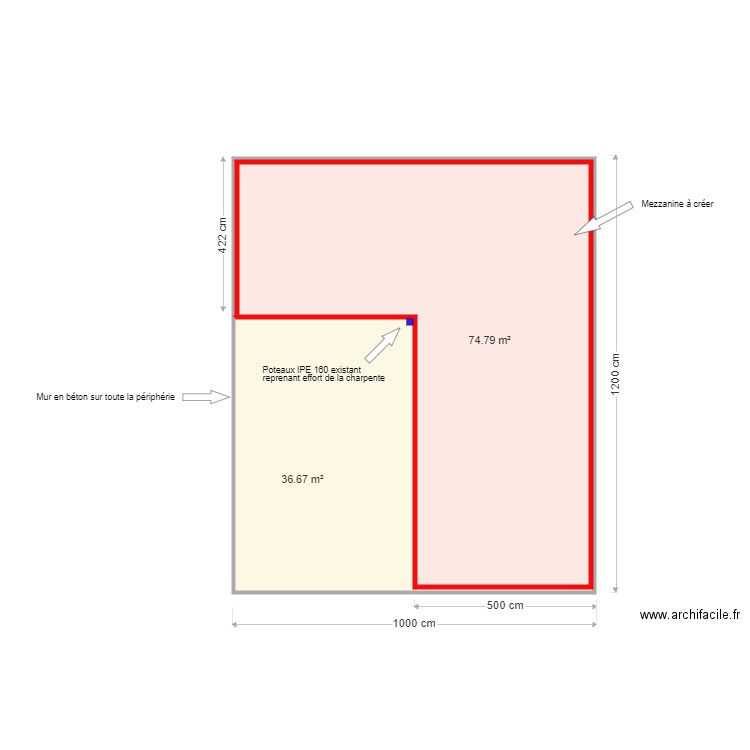 mezzanine Domergue. Plan de 2 pièces et 111 m2