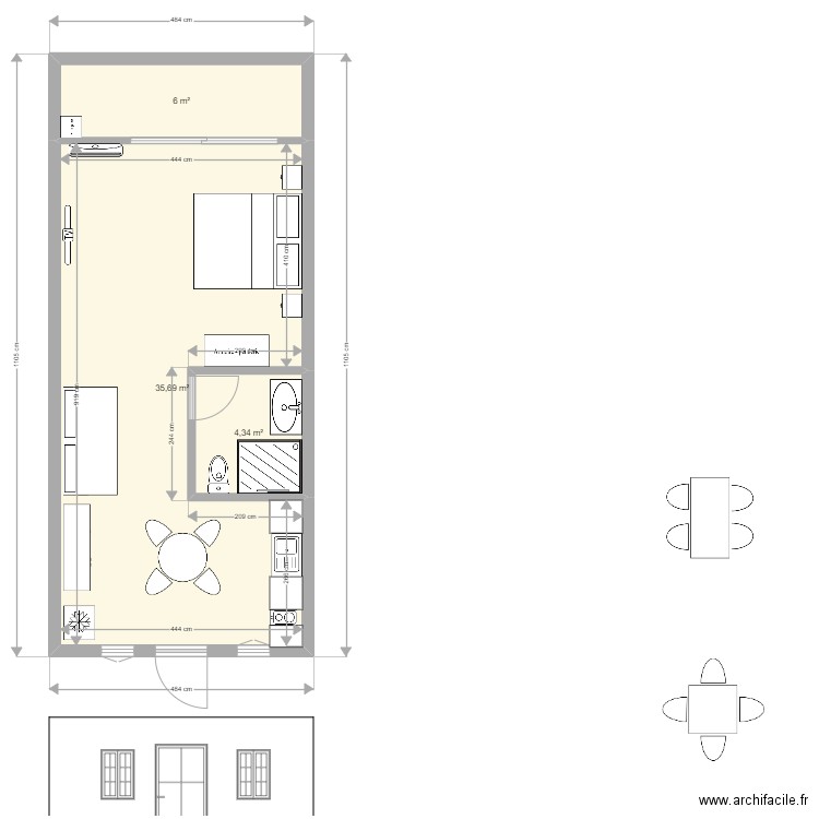 Studio Grande Case 2 b. Plan de 3 pièces et 46 m2