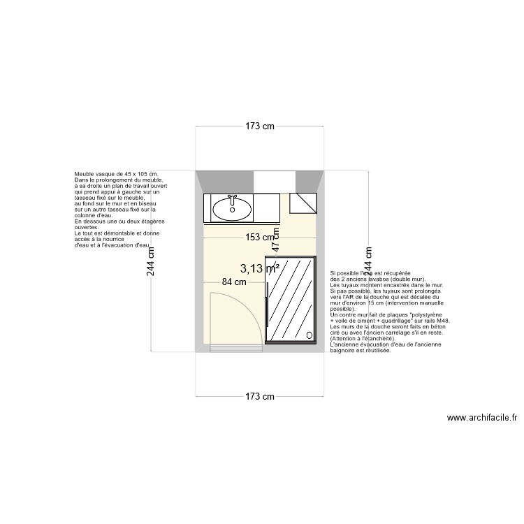 Limours-RDC-SdB-3. Plan de 1 pièce et 3 m2