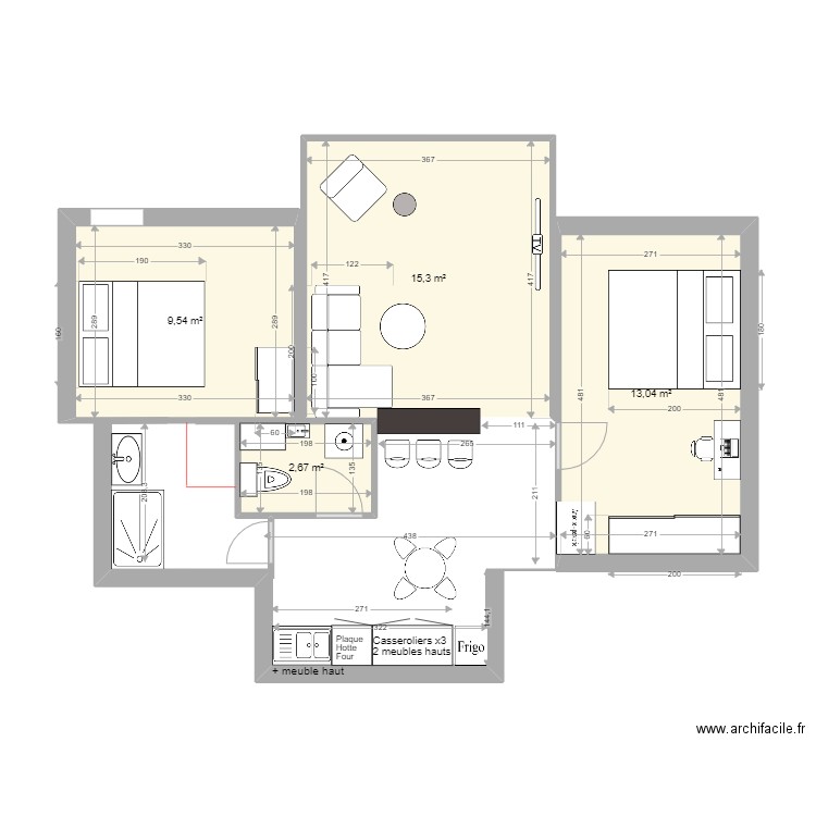 T3 Moliere. Plan de 4 pièces et 41 m2