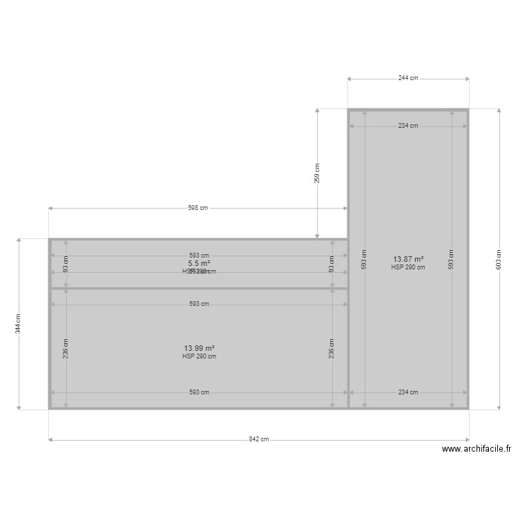 Projet Teulet 2 20 en cube + 1m en facade. Plan de 3 pièces et 33 m2