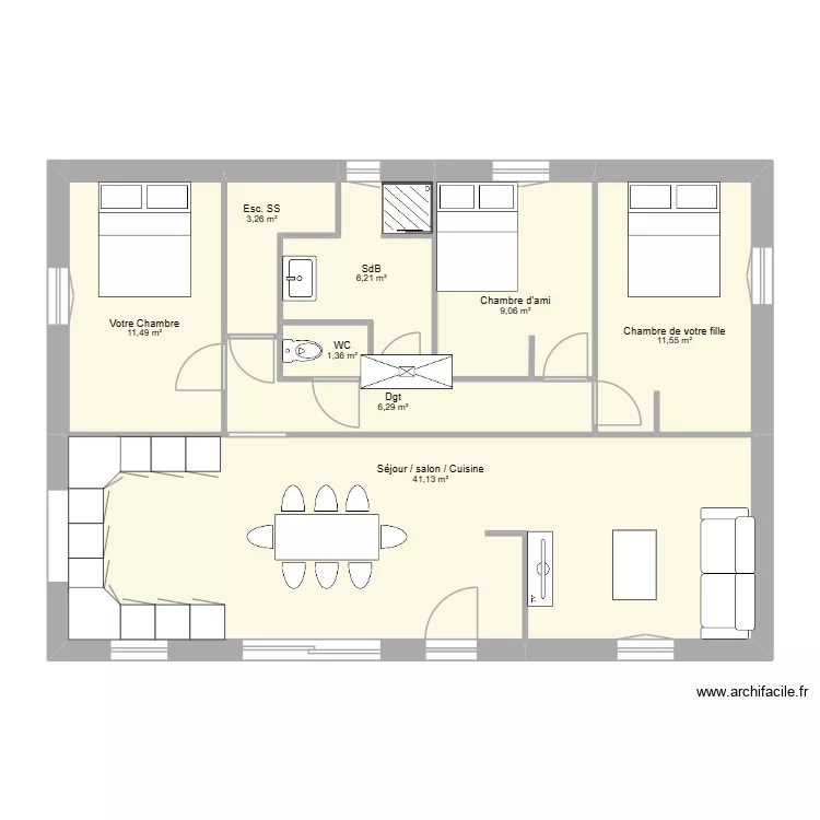 Gantes V1. Plan de 8 pièces et 90 m² Gantes V1. Plan de 8 pièces et 90 m²