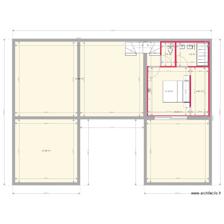 constant/ ducroux etage. Plan de 7 pièces et 142 m2