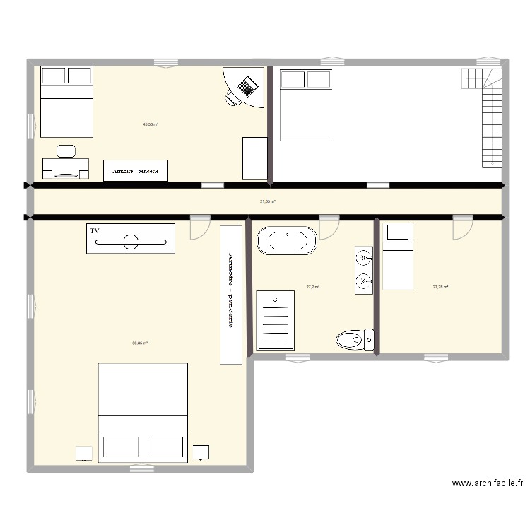 ETAGE. Plan de 5 pièces et 208 m2