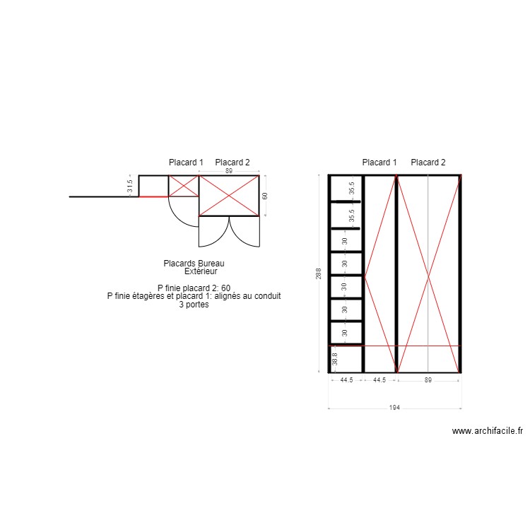 Placards bureau Lauriston. Plan de 0 pièce et 0 m2