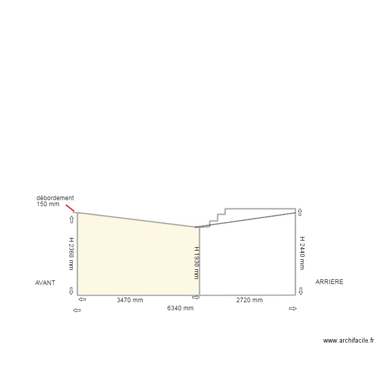 COTE DROIT ACTUEL. Plan de 2 pièces et 14 m2