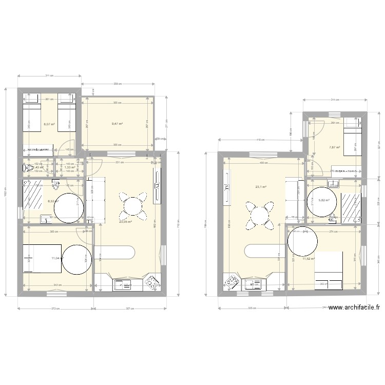 Gîte. Plan de 19 pièces et 207 m2