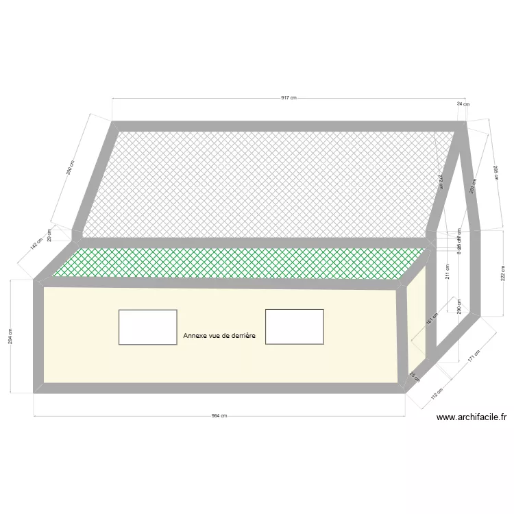 Vue arri&egrave;re apr&egrave;s annexe. Plan de 