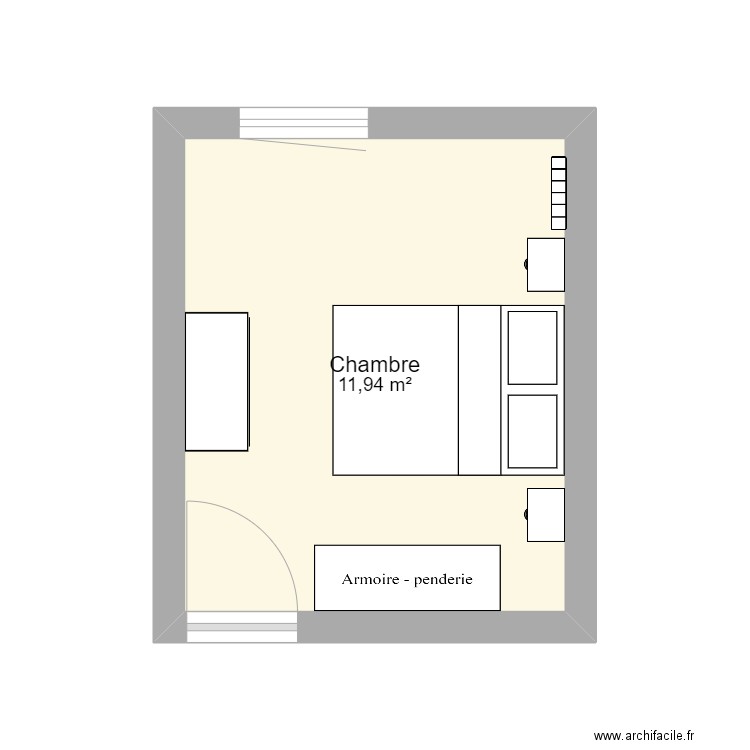 chambre. Plan de 1 pièce et 12 m2