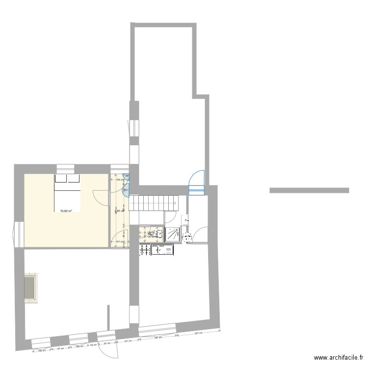 Chambre jardin. Plan de 3 pièces et 22 m2