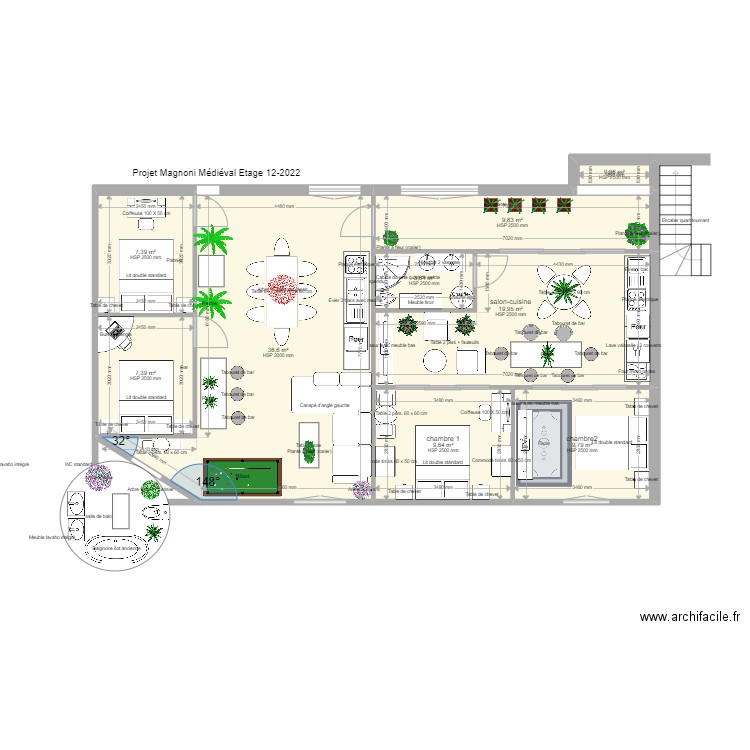 Chantier Magnoni 5 Etage Médiéval provins. Plan de 9 pièces et 105 m2